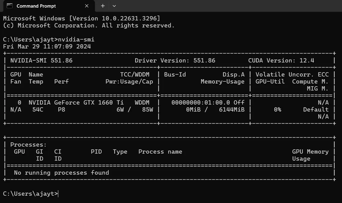 nvidia-smi command output